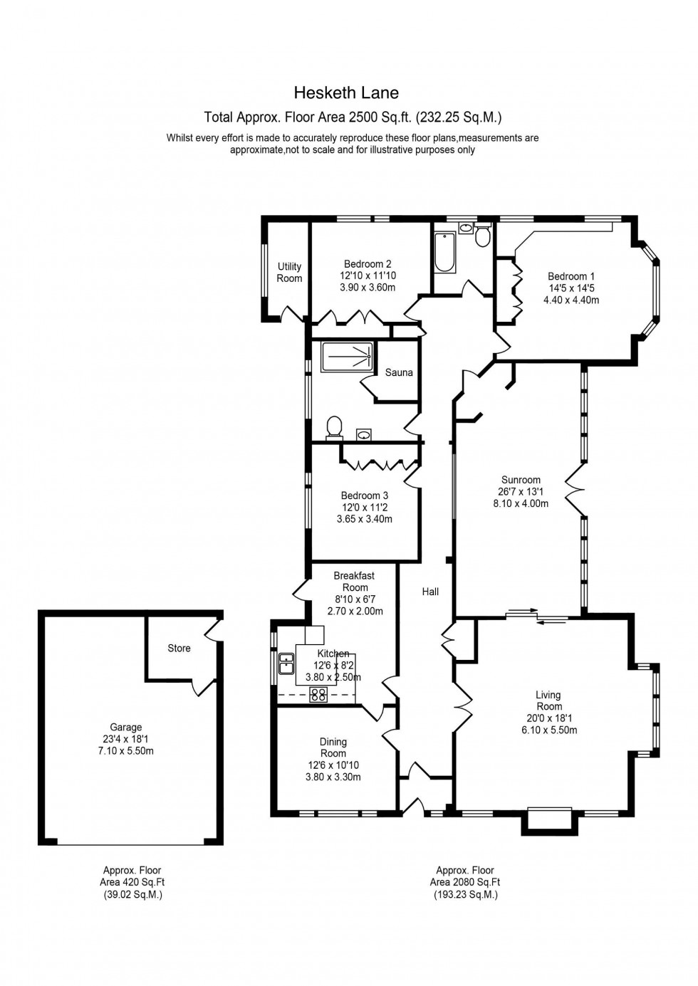 Floorplan for Hesketh Lane, Tarleton